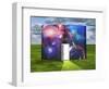 Book With Science Fiction Scene And Open Doorway Of Light-rolffimages-Framed Art Print