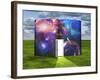 Book With Science Fiction Scene And Open Doorway Of Light-rolffimages-Framed Art Print