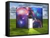 Book With Science Fiction Scene And Open Doorway Of Light-rolffimages-Framed Stretched Canvas