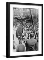 Booker T. Washington, Delivering Speech from a Stage Near New Orleans, Louisiana, 1910-null-Framed Art Print