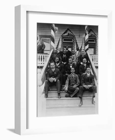 Booker T. Washington, Second Row, Center, with His Associates at Tuskegee Institute, 1915-null-Framed Art Print