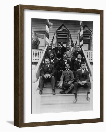 Booker T. Washington, Second Row, Center, with His Associates at Tuskegee Institute, 1915-null-Framed Art Print
