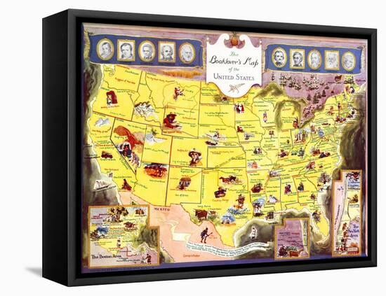 Booklover's Map Of The United States-Amy Jones-Framed Stretched Canvas