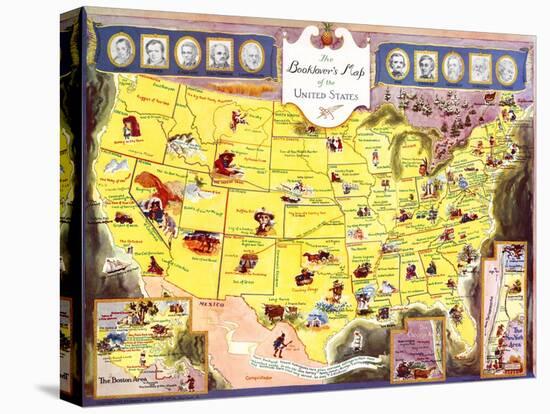 Booklover's Map Of The United States-Amy Jones-Stretched Canvas
