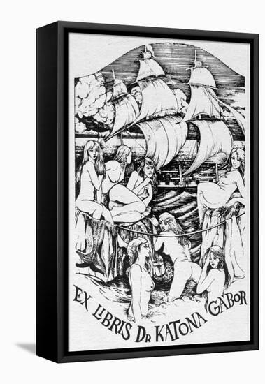 Bookplate Depicting a Sailing Boat-null-Framed Stretched Canvas