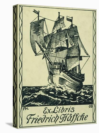 Bookplate Depicting a Sailing Boat-null-Stretched Canvas