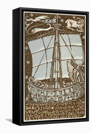 Bookplate Depicting a Sailing Boat-null-Framed Stretched Canvas