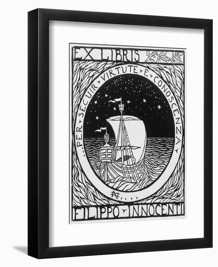 Bookplate Depicting a Sailing Boat-null-Framed Premium Giclee Print