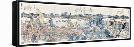 Bookplates of Landscape Scenes from the Ehon Sumidagawa Ryogan Ichiran-Katsushika Hokusai-Framed Stretched Canvas