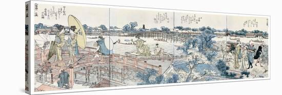 Bookplates of Landscape Scenes from the Ehon Sumidagawa Ryogan Ichiran-Katsushika Hokusai-Stretched Canvas