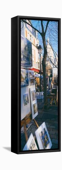 Books at a Stall with Basilique Du Sacre Coeur in the Background, Paris, France-null-Framed Stretched Canvas
