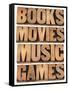 Books, Movies, Music and Games-PixelsAway-Framed Stretched Canvas