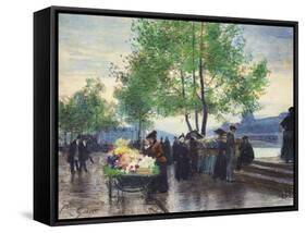Books Sellers on the Banks of the Seine-Victor Gabriel Gilbert-Framed Stretched Canvas
