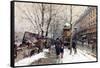 Bookstalls in Winter, Paris-Eugene Galien-Laloue-Framed Stretched Canvas