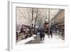 Bookstalls in Winter, Paris-Eugene Galien-Laloue-Framed Giclee Print