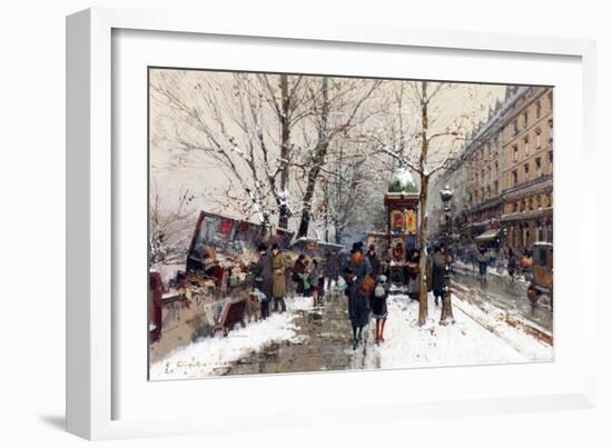 Bookstalls in Winter, Paris-Eugene Galien-Laloue-Framed Giclee Print