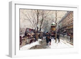 Bookstalls in Winter, Paris-Eugene Galien-Laloue-Framed Giclee Print