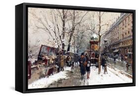 Bookstalls in Winter, Paris-Eugene Galien-Laloue-Framed Stretched Canvas