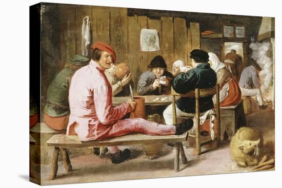 Boors Smoking and Drinking at a Table in a Tavern, C.1625-Adriaen Brouwer-Stretched Canvas