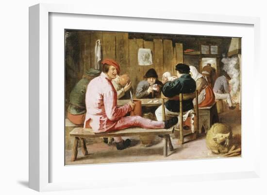 Boors Smoking and Drinking at a Table in a Tavern, C.1625-Adriaen Brouwer-Framed Giclee Print