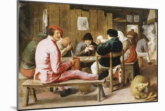 Boors Smoking and Drinking at a Table in a Tavern, C.1625-Adriaen Brouwer-Mounted Giclee Print