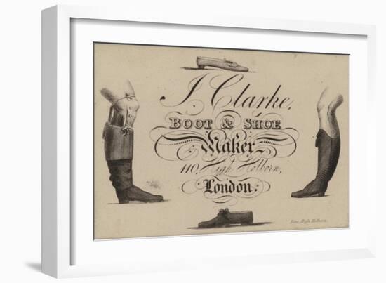 Boot and Shoemaker, J Clarke, Trade Card-null-Framed Giclee Print