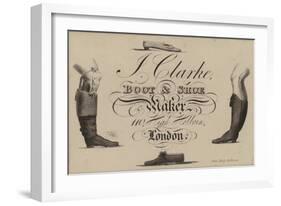 Boot and Shoemaker, J Clarke, Trade Card-null-Framed Giclee Print