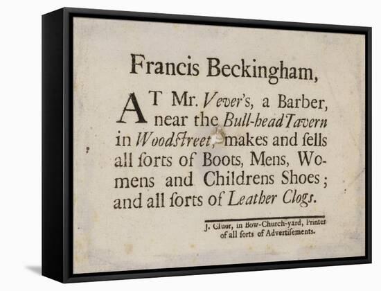 Boot and Shoemakers, Francis Beckingham, Trade Card-null-Framed Stretched Canvas