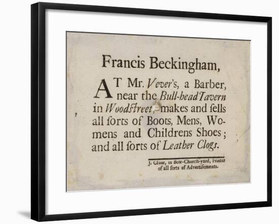 Boot and Shoemakers, Francis Beckingham, Trade Card-null-Framed Giclee Print