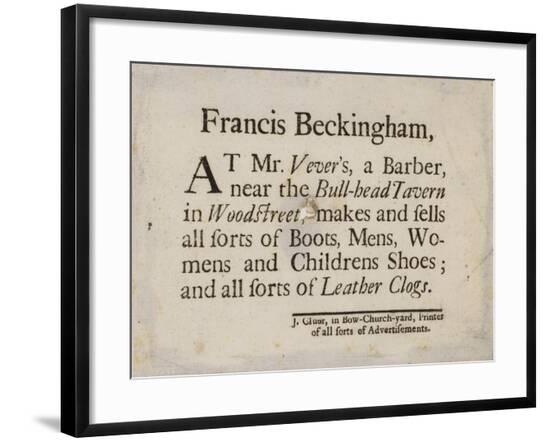 Boot and Shoemakers, Francis Beckingham, Trade Card--Framed Giclee Print