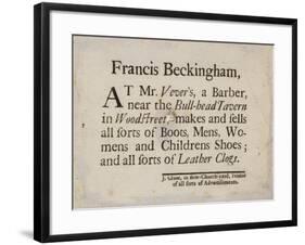 Boot and Shoemakers, Francis Beckingham, Trade Card-null-Framed Giclee Print