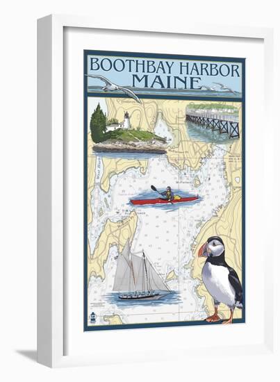 Boothbay Harbor, Maine - Nautical Chart-Lantern Press-Framed Art Print