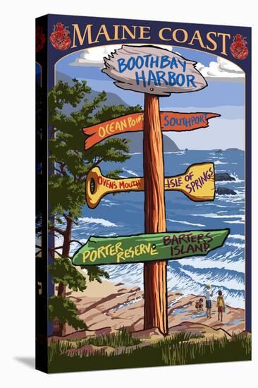 Boothbay Harbor, Maine - Sign Destinations-Lantern Press-Stretched Canvas