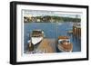 Boothbay Harbor, Maine - View of a Boat Landing and the Shore-Lantern Press-Framed Art Print