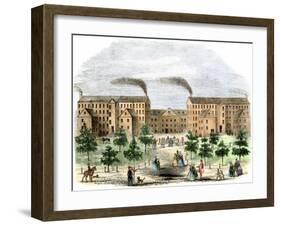 Boott Cotton Mills on the Merrimac River in Lowell, Massachusetts, c.1850-null-Framed Giclee Print