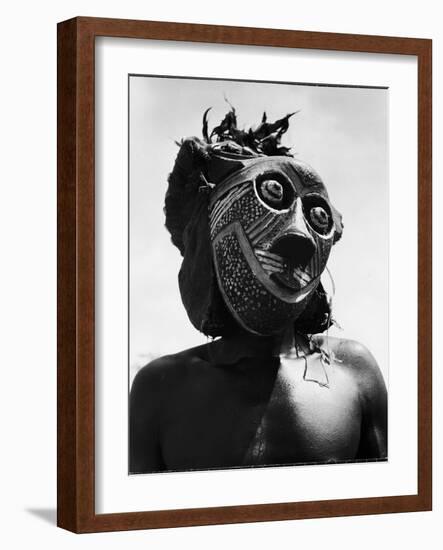 Bopende Tribesman of Western Congo Wearing Mask During Initiation of Boys Into Tribal Society-Eliot Elisofon-Framed Photographic Print
