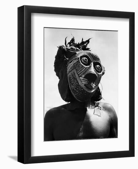 Bopende Tribesman of Western Congo Wearing Mask During Initiation of Boys Into Tribal Society-Eliot Elisofon-Framed Premium Photographic Print