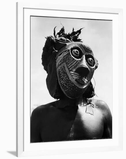 Bopende Tribesman of Western Congo Wearing Mask During Initiation of Boys Into Tribal Society-Eliot Elisofon-Framed Photographic Print