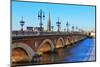 Bordeaux River Bridge with St Michel Cathedral-MartinM303-Mounted Photographic Print