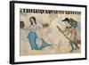 Border detail of a mermaid and a tinker, from the Luttrell Psalter-English-Framed Giclee Print