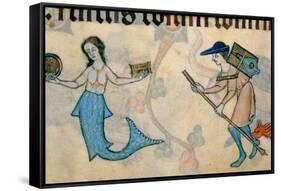 Border detail of a mermaid and a tinker, from the Luttrell Psalter-English-Framed Stretched Canvas