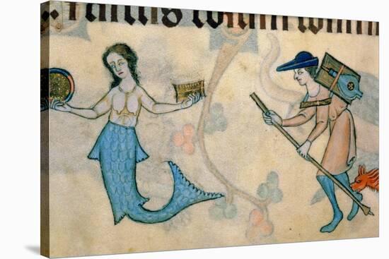 Border detail of a mermaid and a tinker, from the Luttrell Psalter-English-Stretched Canvas