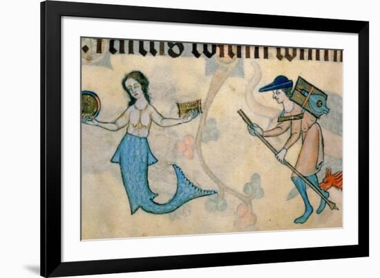 Border detail of a mermaid and a tinker, from the Luttrell Psalter-English-Framed Giclee Print