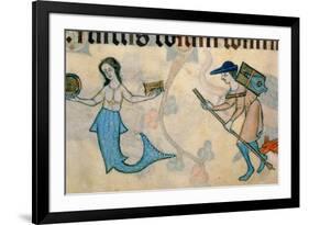 Border detail of a mermaid and a tinker, from the Luttrell Psalter-English-Framed Giclee Print