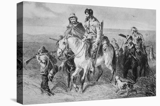 Border Ruffians from Missouri Invading Kansas, 1856 (Etching)-American-Stretched Canvas