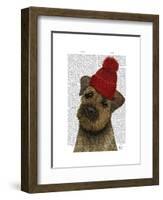 Border Terrier with Red Bobble Hat-Fab Funky-Framed Art Print