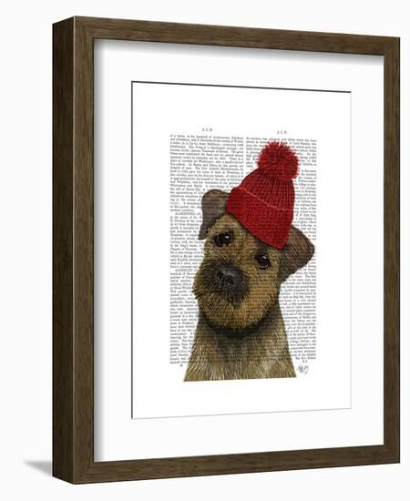 Border Terrier with Red Bobble Hat-Fab Funky-Framed Art Print