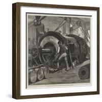 Boring the Trunnion Coil of the 81-Ton Gun at Woolwich Arsenal-William Heysham Overend-Framed Giclee Print