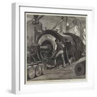 Boring the Trunnion Coil of the 81-Ton Gun at Woolwich Arsenal-William Heysham Overend-Framed Giclee Print