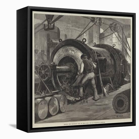 Boring the Trunnion Coil of the 81-Ton Gun at Woolwich Arsenal-William Heysham Overend-Framed Stretched Canvas